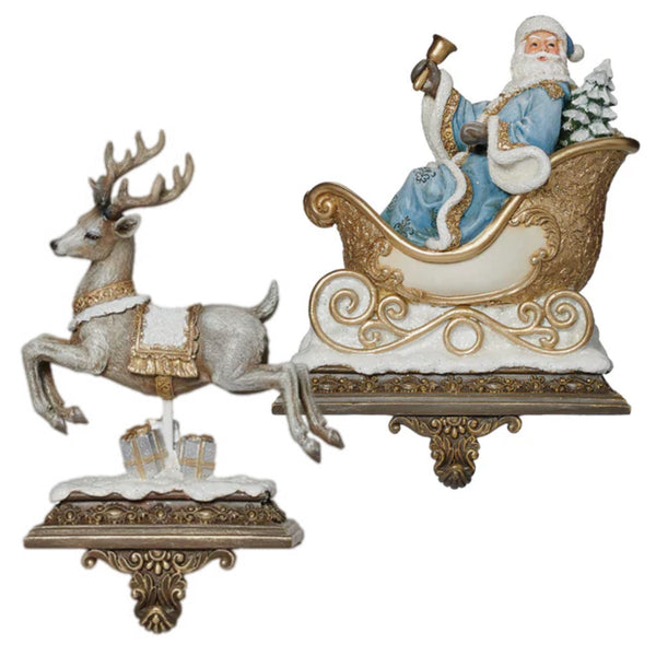 Santa & Reindeer Stocking Holder, Set Of 2