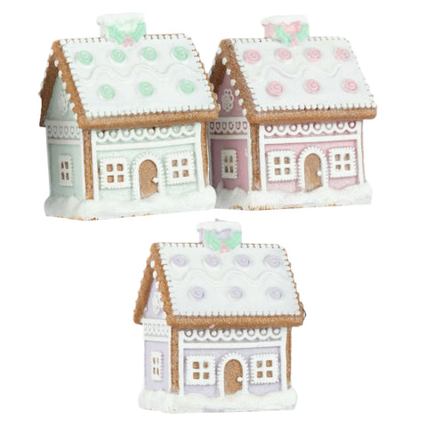Assorted Pastel Gingerbread House Ornament, INDIVIDUALLY SOLD