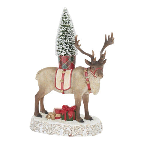 LED Reindeer With Bottlebrush Tree Figurine