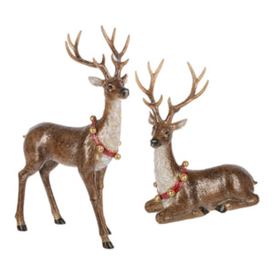 Assorted Reindeer With Jingle Bell Wreath Figurine, INDIVIDUALLY SOLD