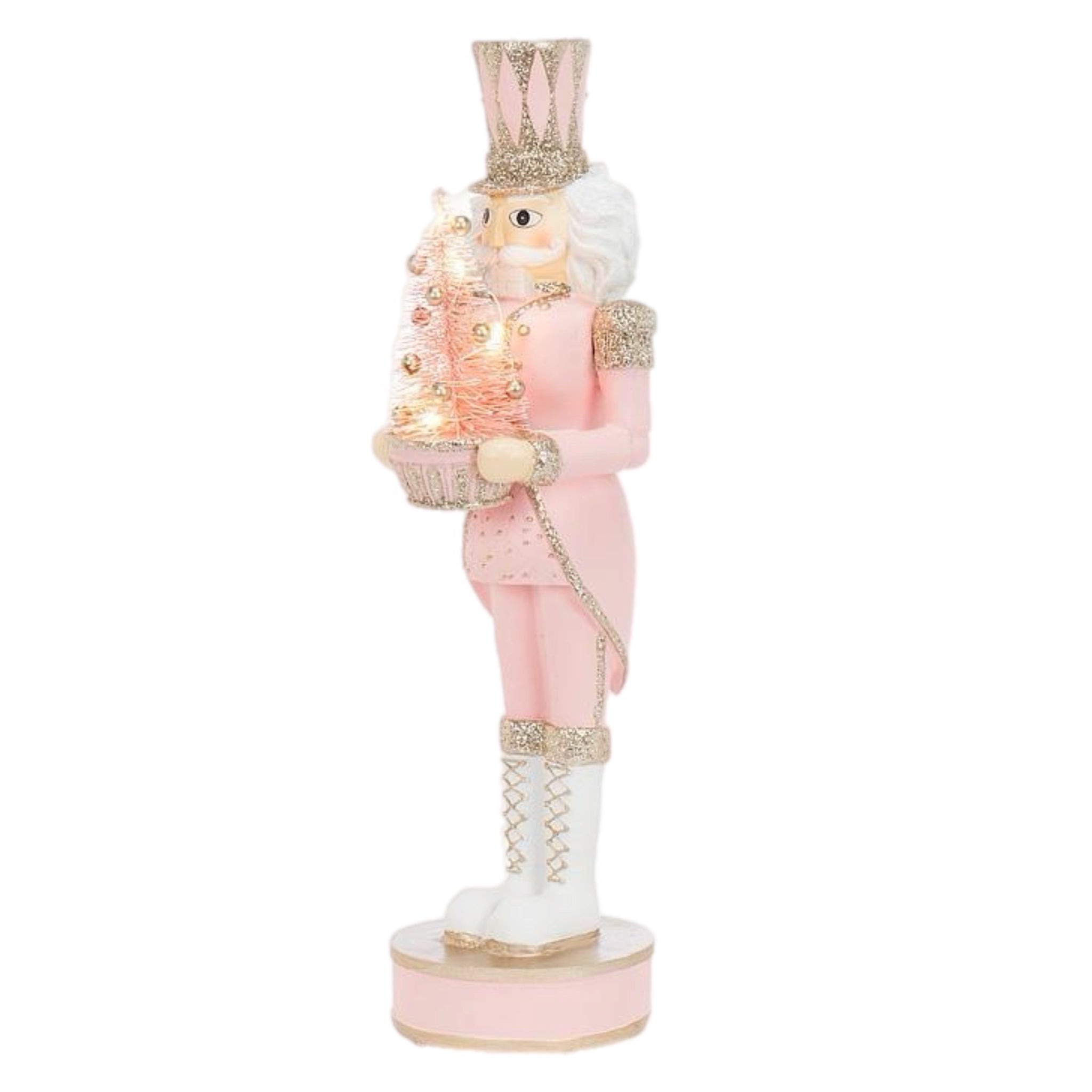 Light Pink Nutcracker Holding Tree Figurine