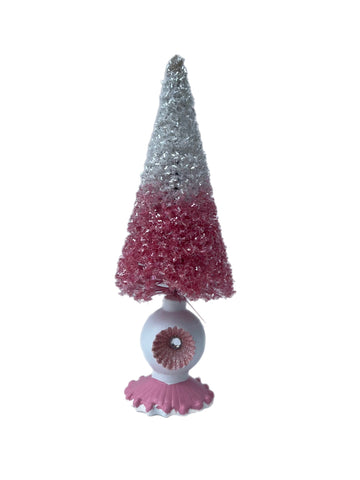 9" Pink And White Bottlebrush Tree Figurine