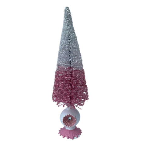 17.5" Pink And White Bottlebrush Tree Figurine