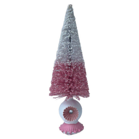 15" Pink And White Bottlebrush Tree Figurine