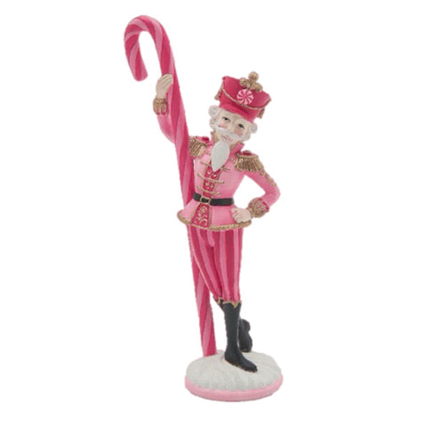 Pink Nutcracker With Candy Cane Figurine