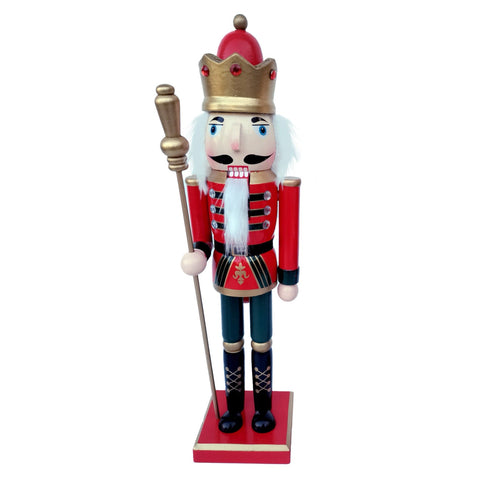 15" Red & Green With Staff Nutcracker