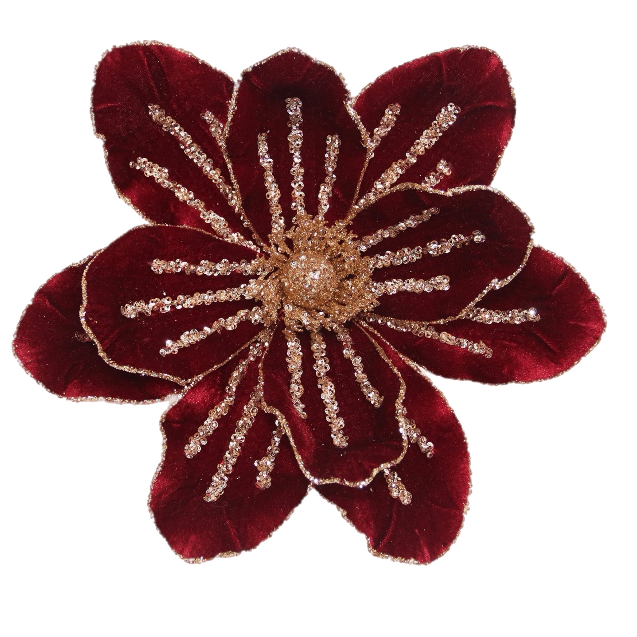 Burgundy & Gold Clip On Magnolia Head