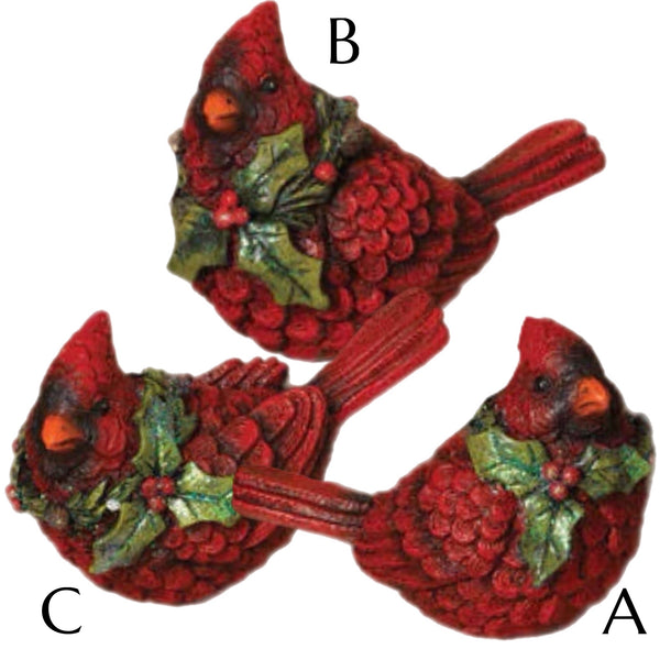 Assorted Cardinal With Holly Wreath Figurine, INDIVIDUALLY SOLD