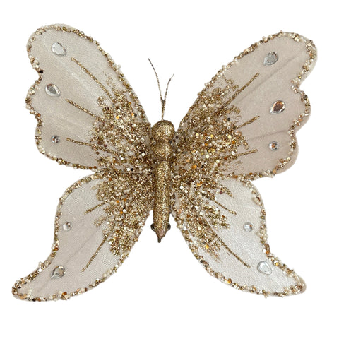 Champagne Clip On Butterfly Ornament