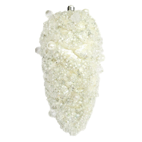 Large White Jeweled Pinecone Ornament