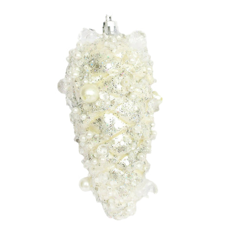 Small White Jeweled Pinecone Ornament