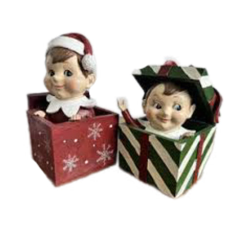 Assorted Elf In Present Figurine, INDIVIDUALLY SOLD