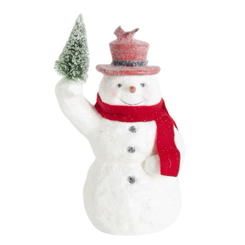 Snowman Holding Tree Figurine