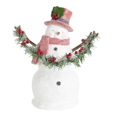 Snowman Holding Garland Figurine