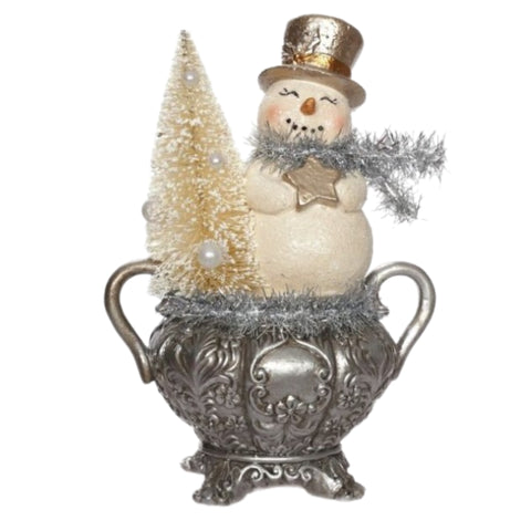 Snowman In Urn Figurine