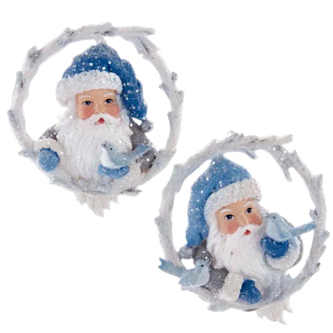 Assorted Blue Santa With Bird Ornament, INDIVIDUALLY SOLD