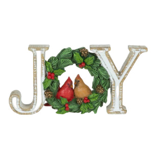 Joy Cardinal In Wreath Tabletop Sign