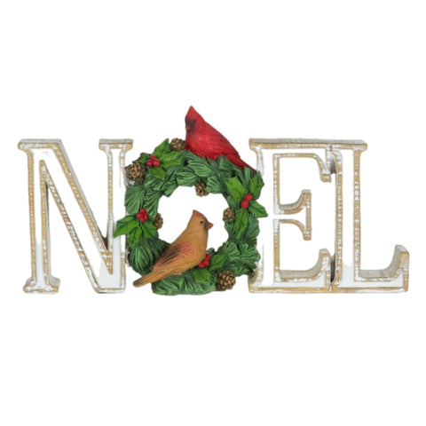 Noel Cardinal In Wreath Tabletop Sign