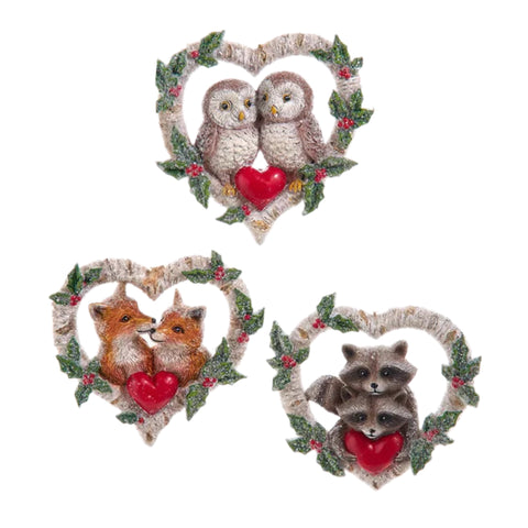 Assorted Woodland Animal In Birch Heart Ornament, INDIVIDUALLY SOLD