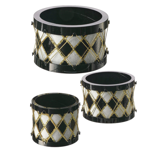 Checkered Drum Container, Set Of 3