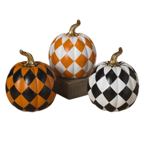 Assorted Checkered Pumpkin Figurine, INDIVIDUALLY SOLD