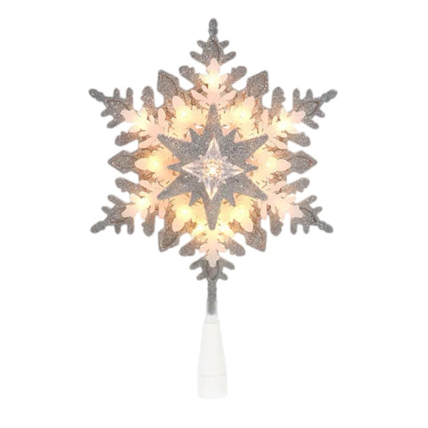 13.75" Lit Silver & White Snowflake Star Tree Topper