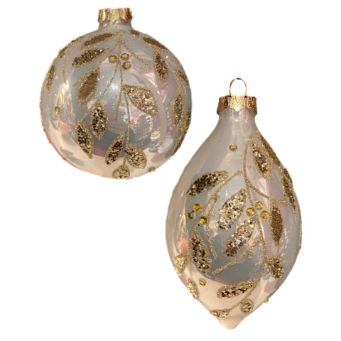 Assorted White And Gold Leaves Ball, INDIVDUALLY SOLD