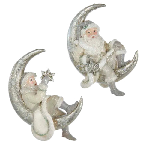 Assorted Santa Sitting On Moon Ornament, INDIVIDUALLY SOLD