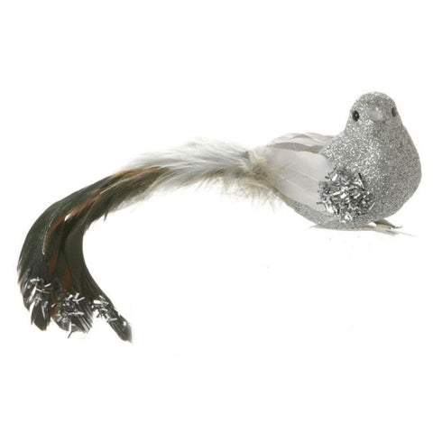 Silver Glitter Clip On Bird Ornament