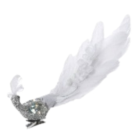 Silver Glitter Clip On Bird Ornament