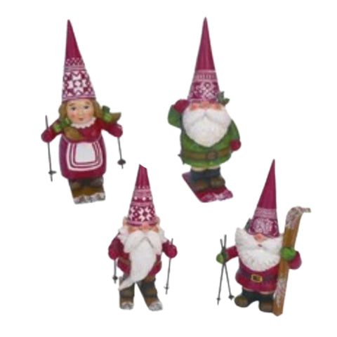 Assorted Santa Gnome Skiing Figurine, INDIVIDUALLY SOLD