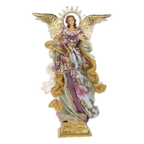 Tapestry Angel With Harp Figurine