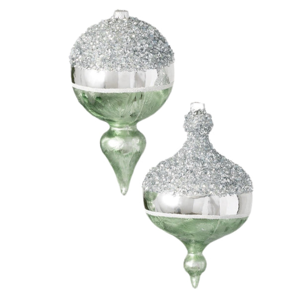 Assorted Green & Silver Finial Ball, INDIVIDUALLY SOLD