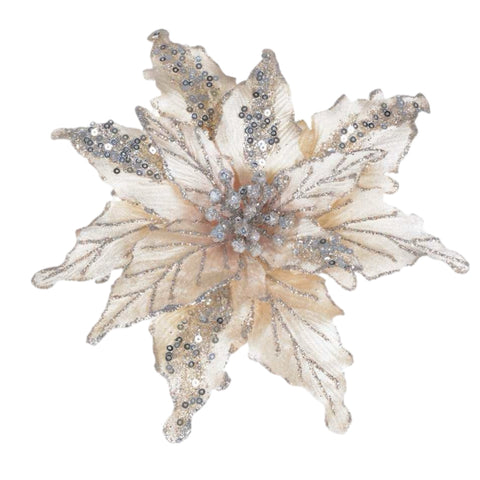 Champagne Clip On Poinsettia Head