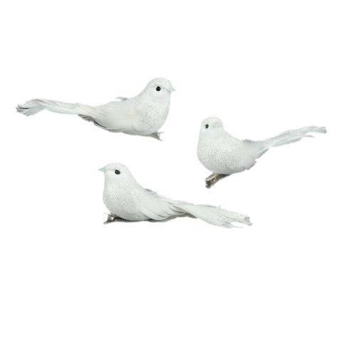 Assorted White Clip On Bird Ornament, INDIVIDUALLY SOLD