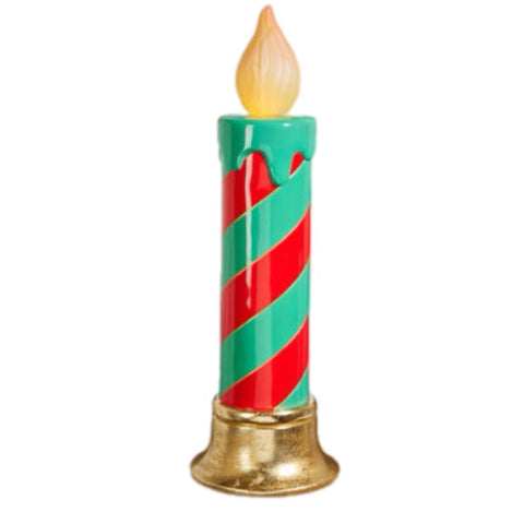 2' Small Red And Green Lit Candle Figurine