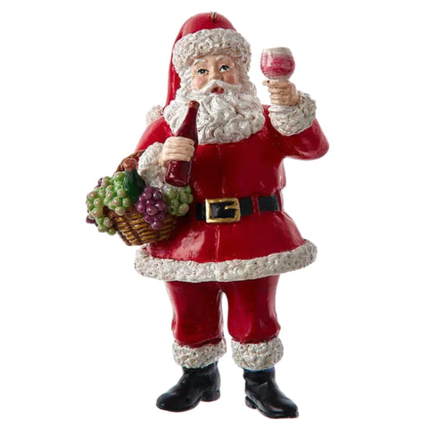 Santa With Wine & Grape Basket Ornament