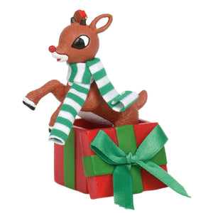 Rudolph Jumping Out Of Gift Ornament