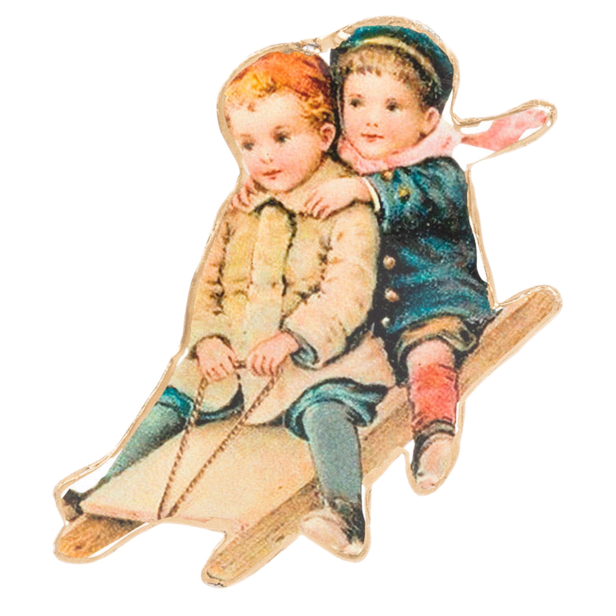 Children On Toboggan Ornament