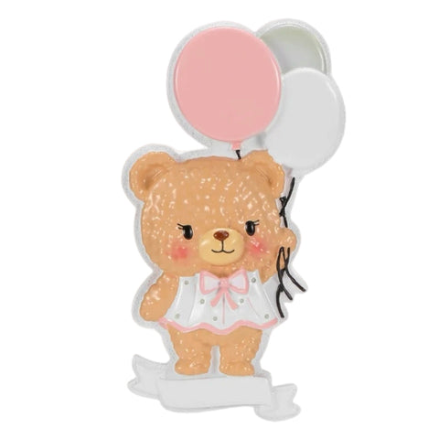 Baby's First Girl Bear With Balloons Ornament