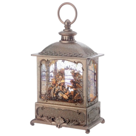 10" Nativity In Church Lantern Glitterdome