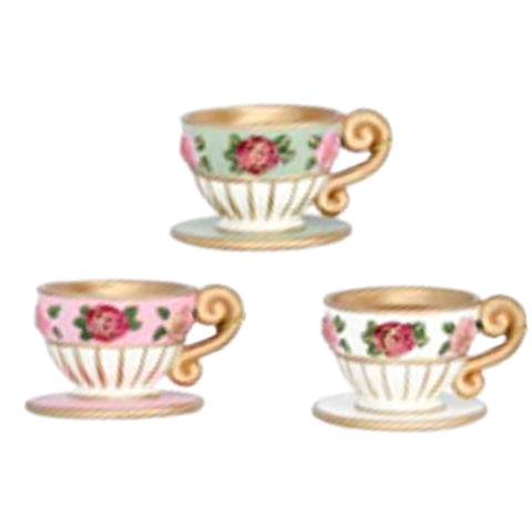 Assorted Tea Cup With Roses Ornament, INDIVIDUALLY SOLD