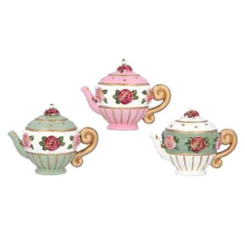 Assorted Teapot With Roses Ornament, INDIVIDUALLY SOLD