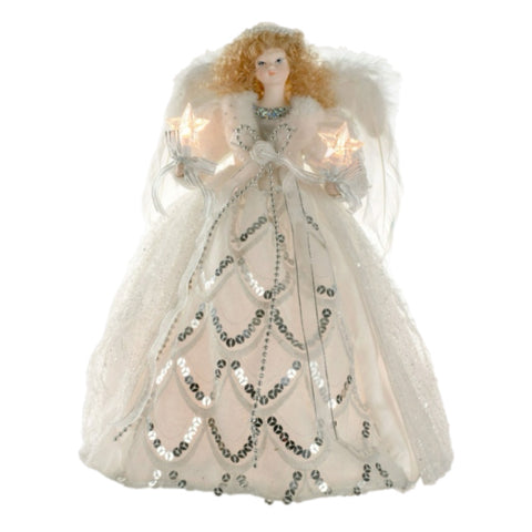 14" Lit Angel In Silver & White Swag Dress Tree Topper