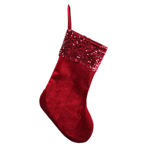 19" Burgundy Velvet And Sequin Stocking