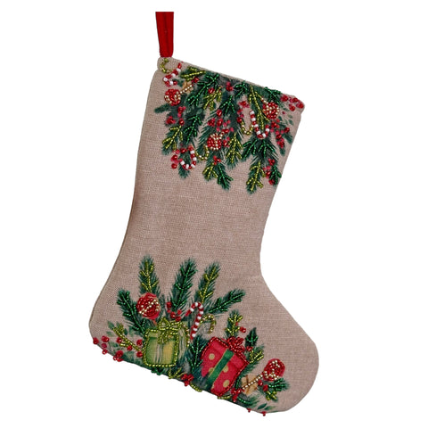 9" Fir And Gifts Stocking - MEDIUM