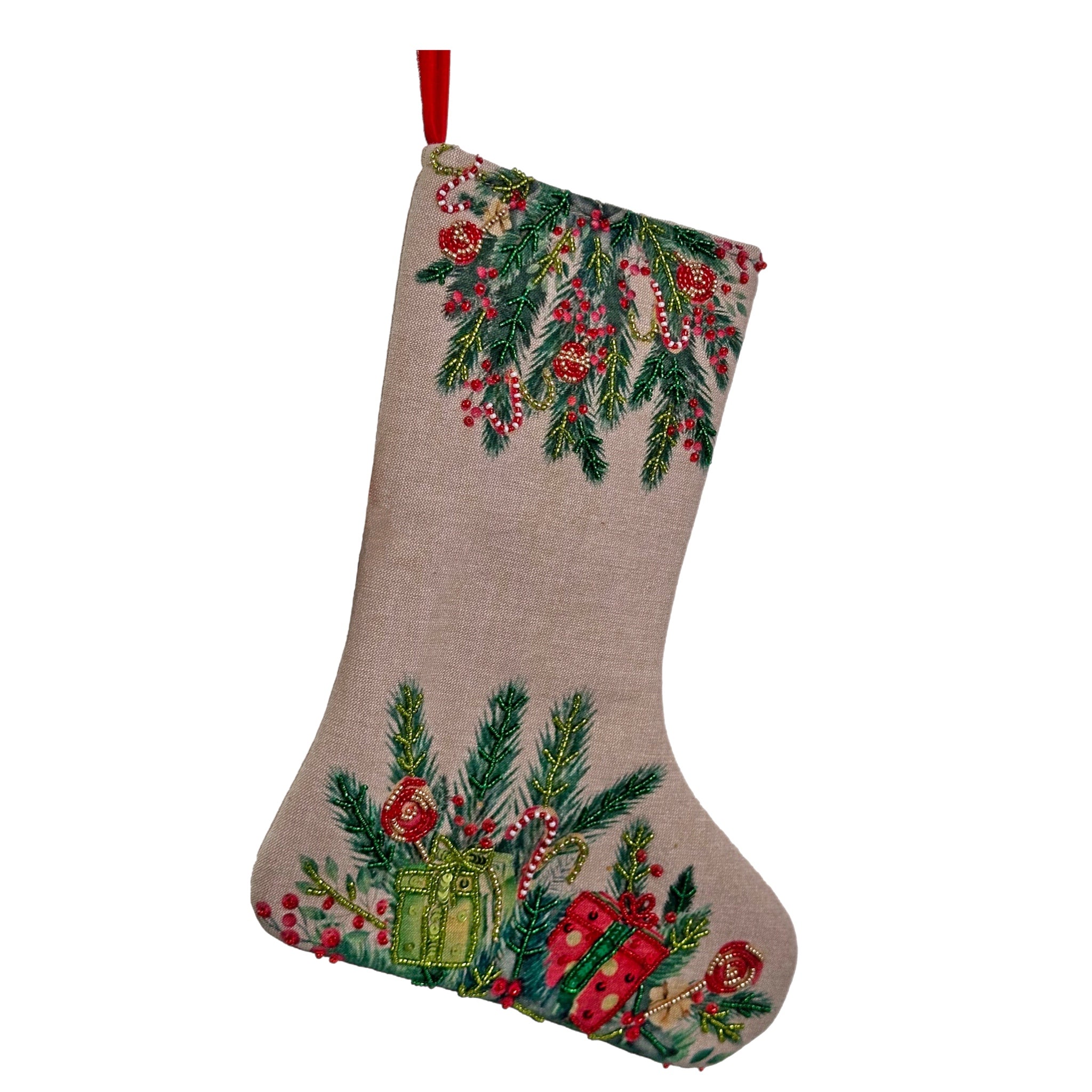 15" Fir And Gifts Stocking - LARGE