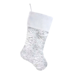 20" Silver And White Snowflake Stocking