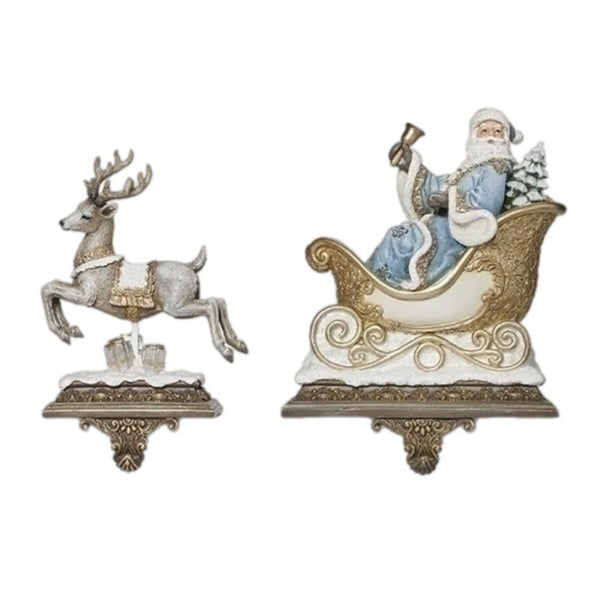 Santa & Reindeer Stocking Holder, Set Of 2