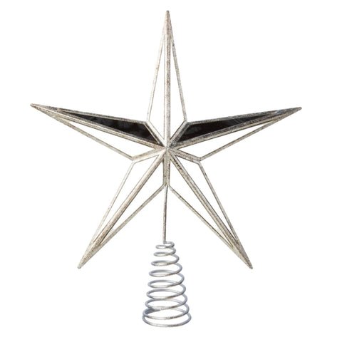 12" Non Lit Silver Mirrored Star Tree Topper